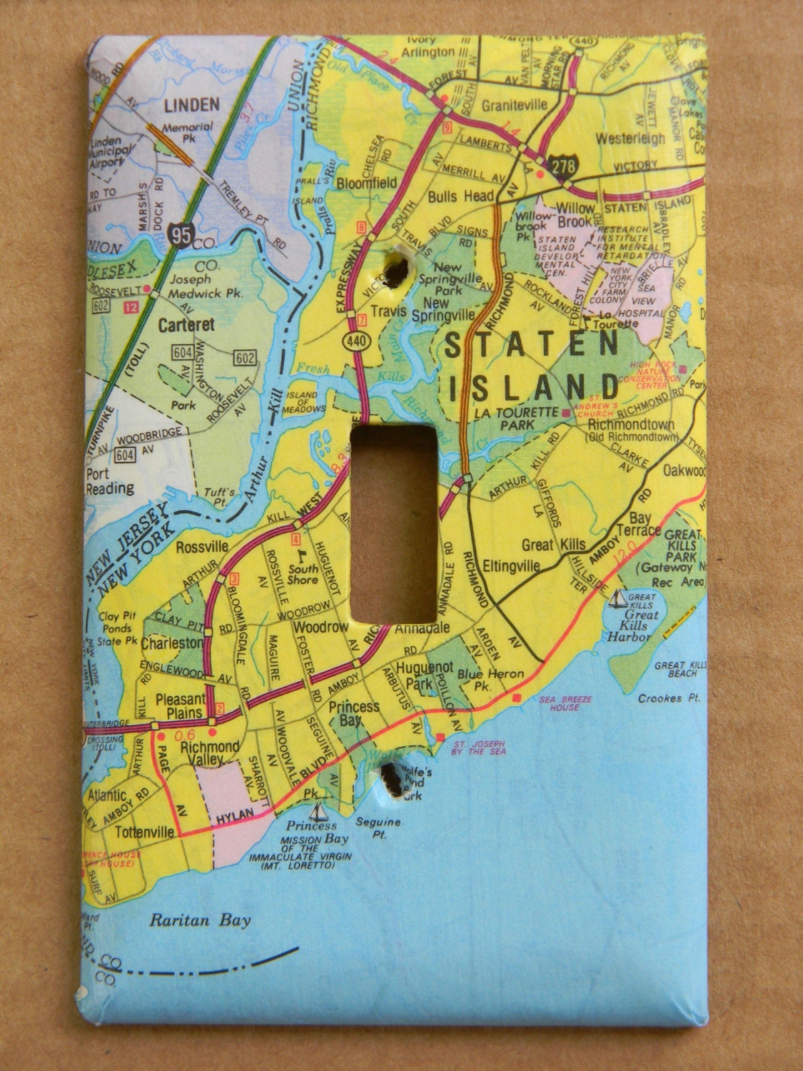 Staten Island New York City and Surrounding Area Road Map Light Switch Plate Cover