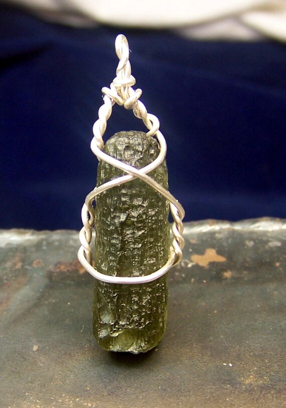 Moldavite - wire wrap - necklace - pendant - Sterling Silver - Moldavite pendant - Moldavite necklace - genuine - crystal - meteorite