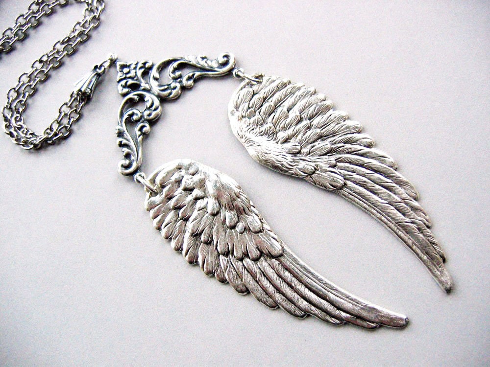 Feathered Wings Necklace silver plate ox