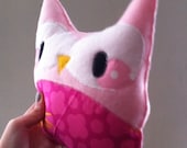 SALE The Owl Plushie- In Pink Fleece and Pink & Yellow Squid Belly