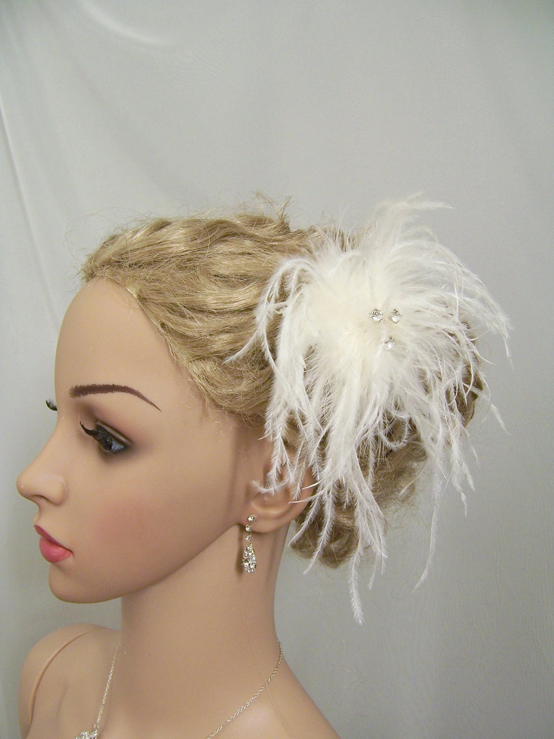 Ostrich Feather Rhinestone Hair Piece