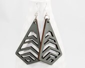 Wood Earrings - Chevron Cutouts - Laser Cut (Charcoal Gray)