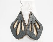 Leather Earrings - Dewdrop Cutouts - Laser Cut (Metallic Gold & Gray)