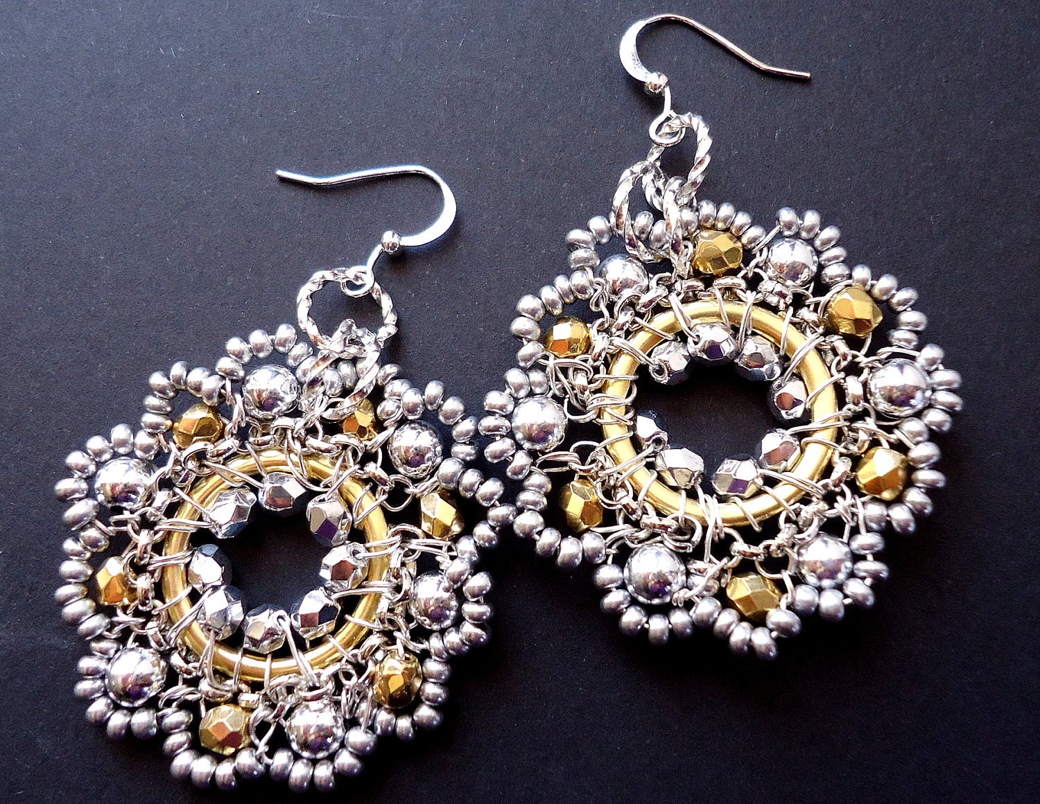 Hoop Earrings, Dangle, Weddings, Statement, Beadwork, Bridesmaid, Handmade, Glam, Diva, Bridal Accessories,Wire Wrapped, Bohemiam Jewelry