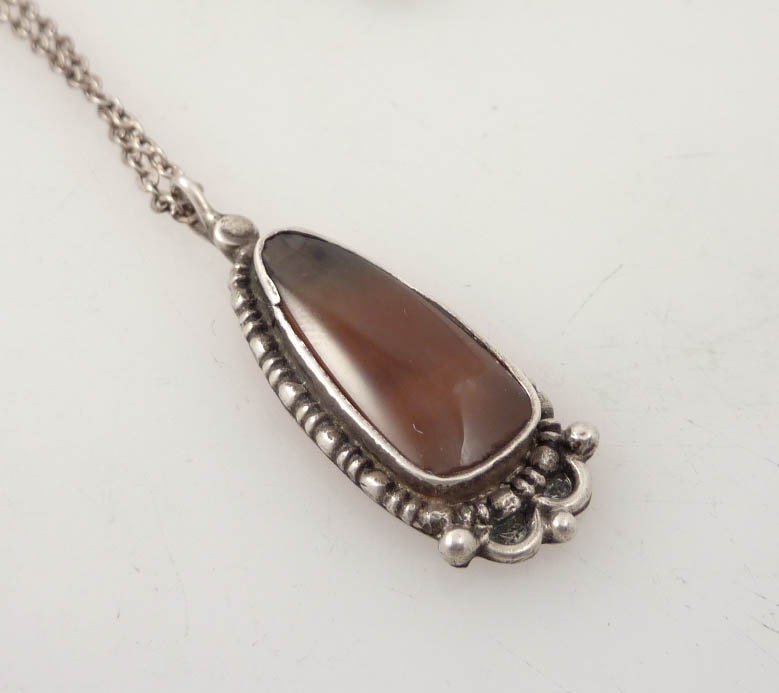 Antique Agate Pendant Sterling Necklace
