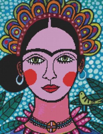 Frida Kahlo Cross stitch PDF pattern by Heather Galler 'Frida Kahlo', counted cross stitch, modern cross stitch chart