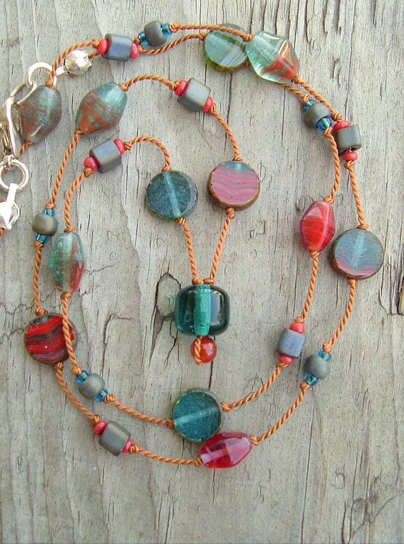 Boho Necklace, Sundance Style, Artisan Necklace, Hand Knotted, Bohemian Jewelry
