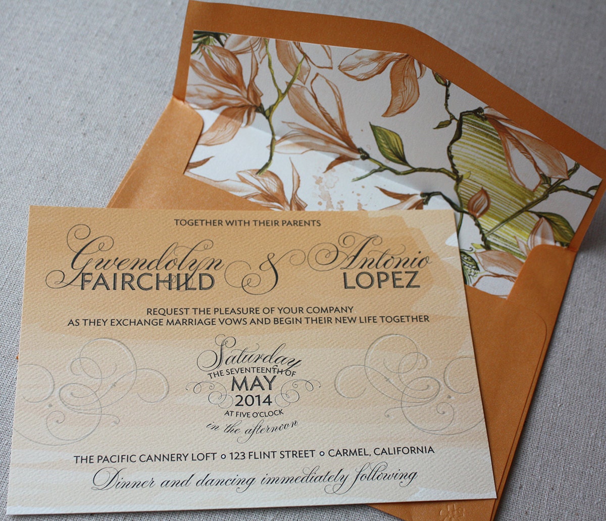 Watercolor Wedding Invitation Suite, 50 sets, the Gwendolyn, printed on recycled materials