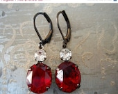 Summer SALE 10% Off Vintage Red Rhinestone Earrings Holiday Sparkle Downton Abbey Jewelry  MYSTERE Ruby