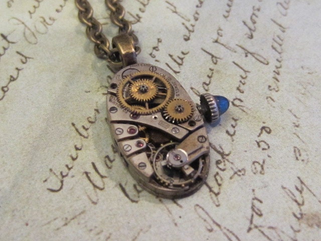 True Blue - Steampunk Necklace - Repurposed Art