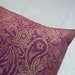 Metallic gold paisley hand printed on wild cherry linen autumn home decor pillow case