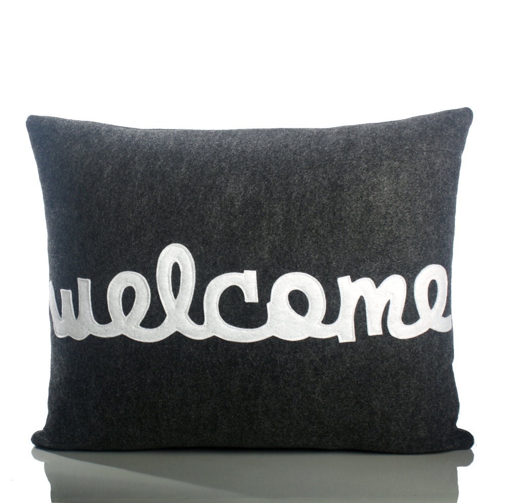 WELCOME - recycled felt applique pillow 14"x 18" - more colors available