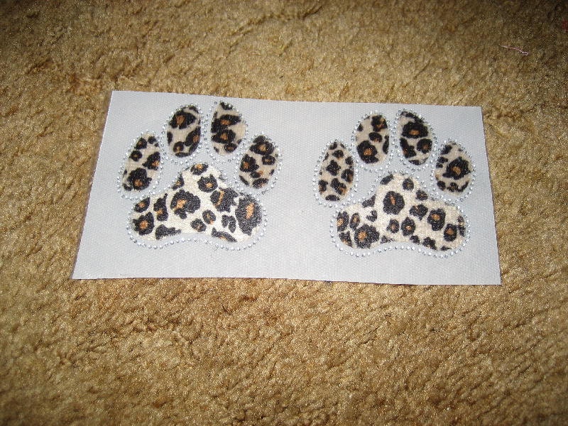 Puppy or Kitten Paw Print  Heat Transfer in Leopard Print  Surrounded in Clear Rhinestones