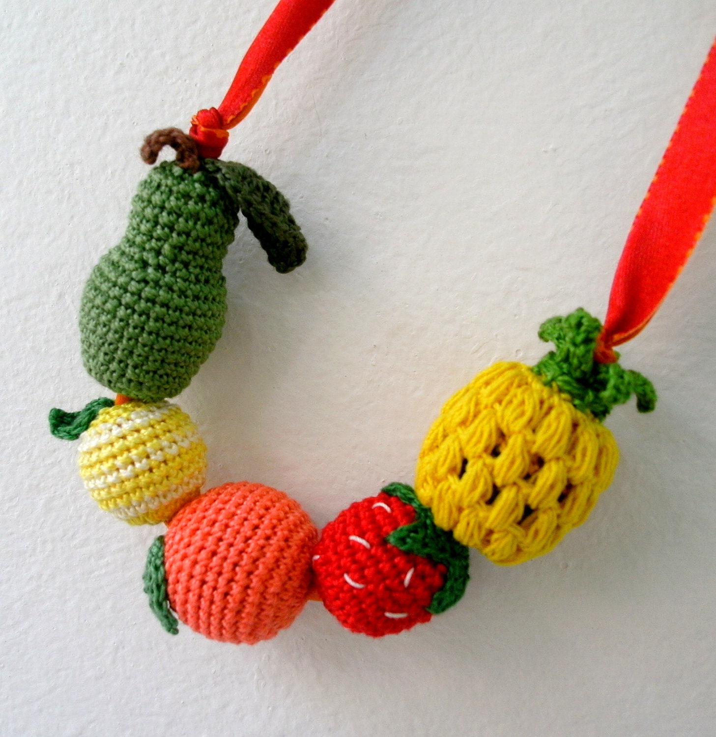 Crochet Fruits Necklace - Amigurumi Fruits Necklace - Crochet Beads Necklace - Crochet Jewelry - Colorful and Fun Children's Necklace