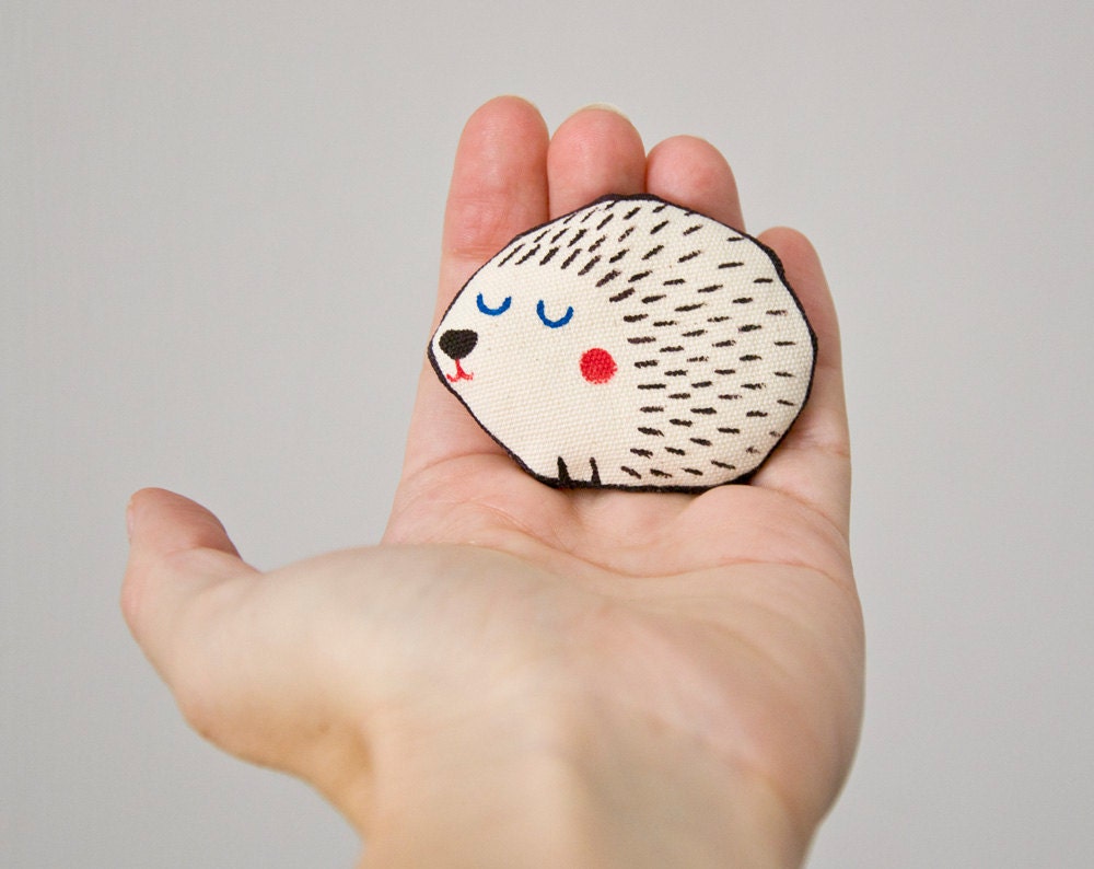 Hedgehog Brooch Handpainted  - Cute art brooch in cotton