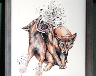 Modern Geometric Wolf Print - HyperNova - Open Edition Giclee Print - Large 24 x18 - by Bark Decor