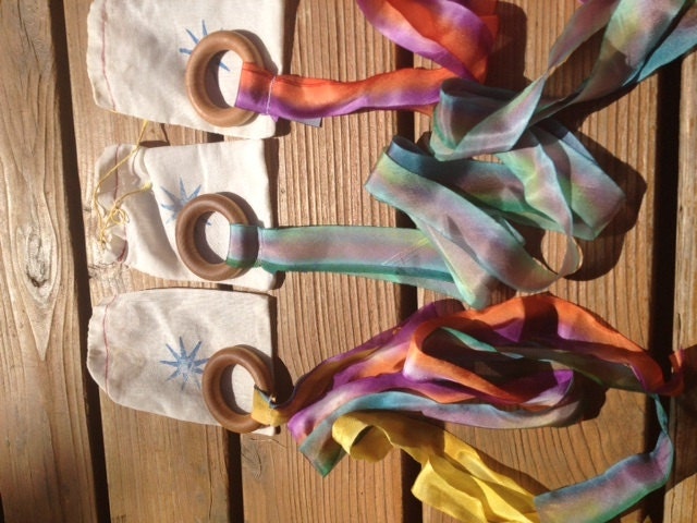 Stocking Stuffer Silk and Wood Ribbon Twirlers
