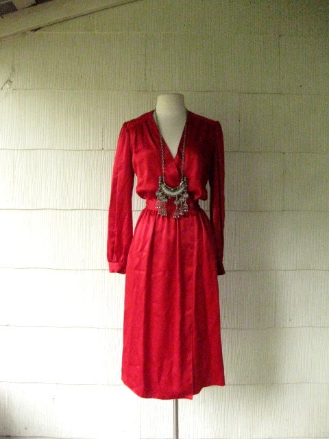 VINTAGE 70s Pierre Cardin red satin wrap dress