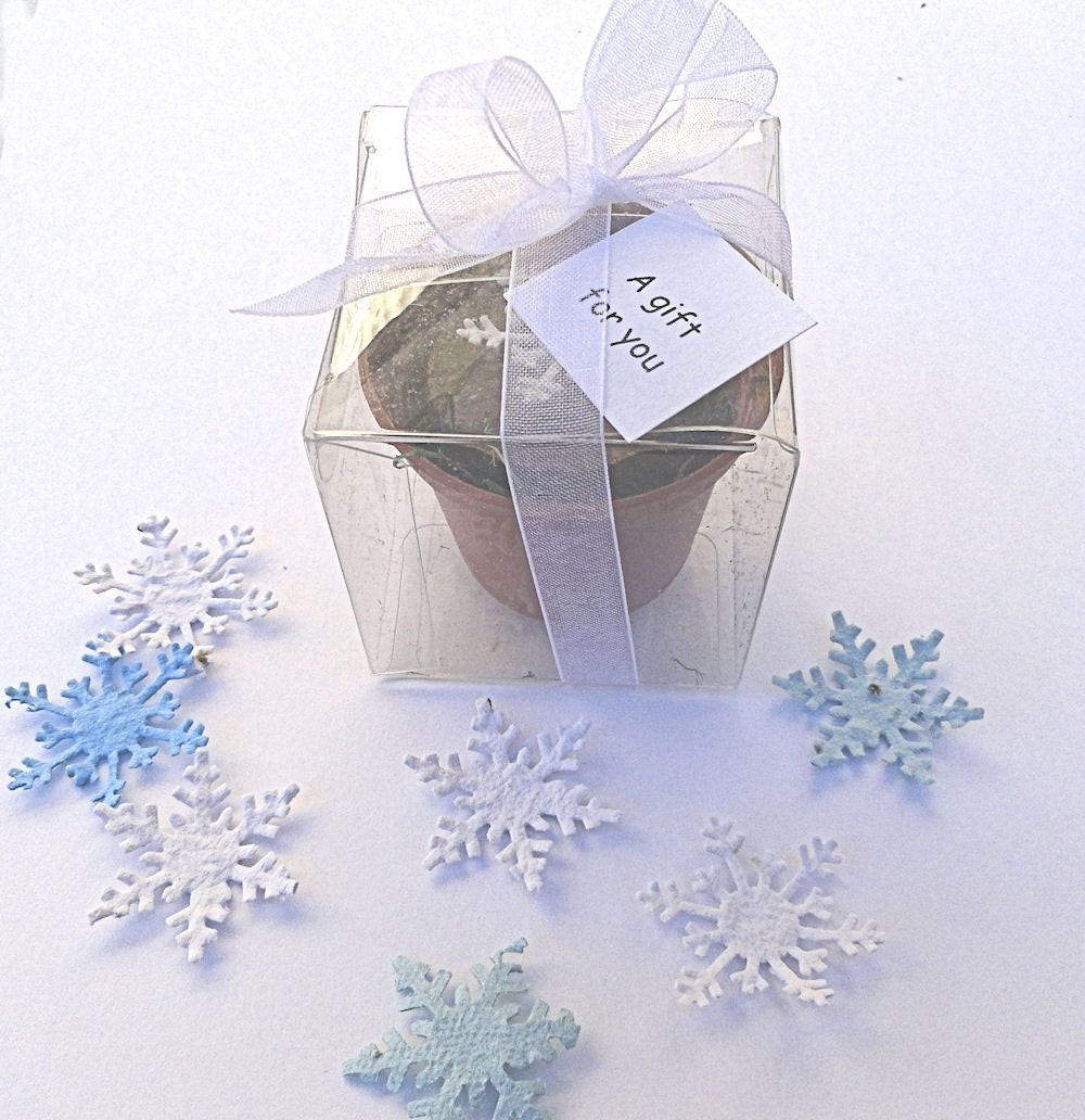Unique Wedding Favors - winter blue, white snowflakes personalized tags by nature favors