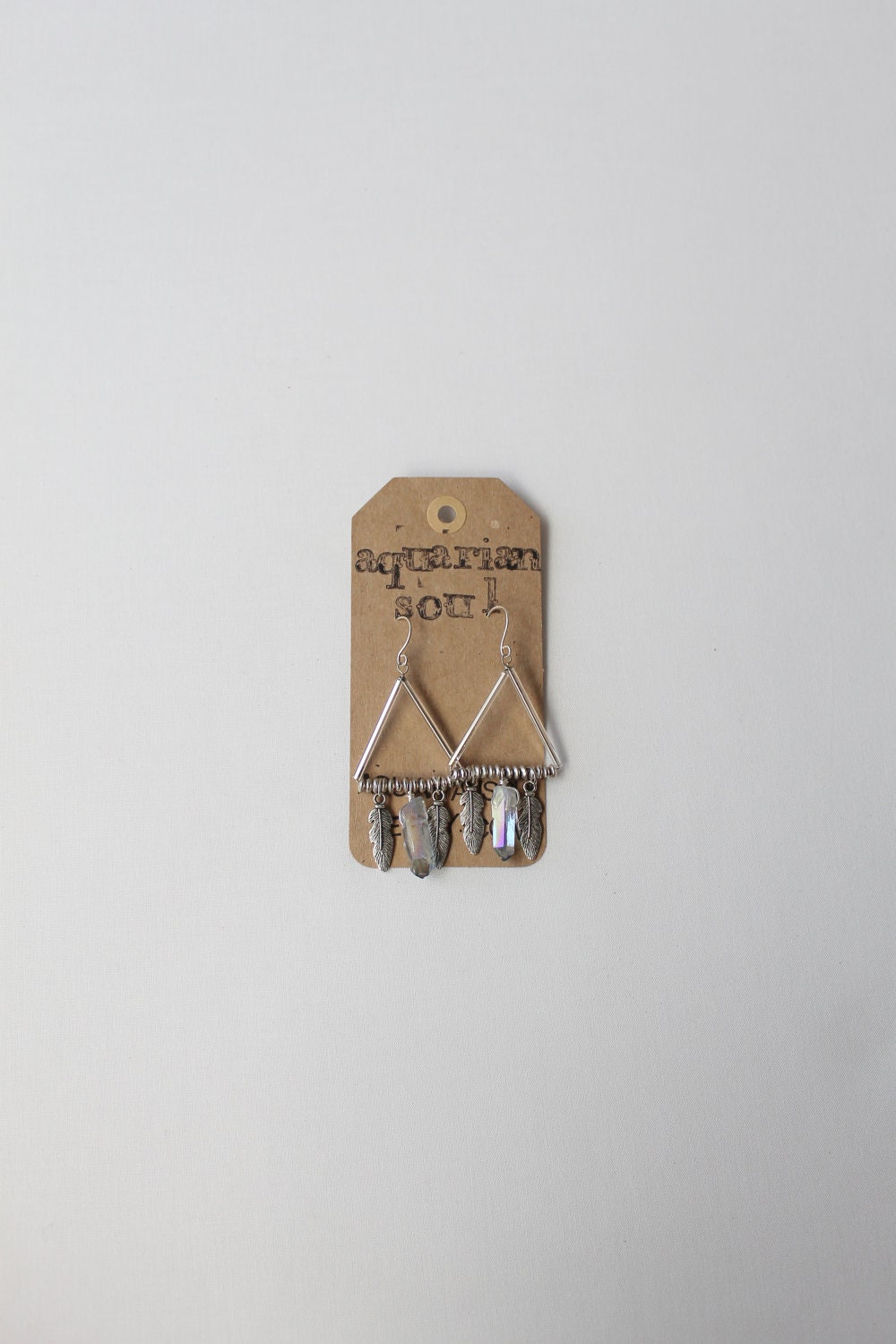 Crystal Pyramid Feather Quartz Earrings