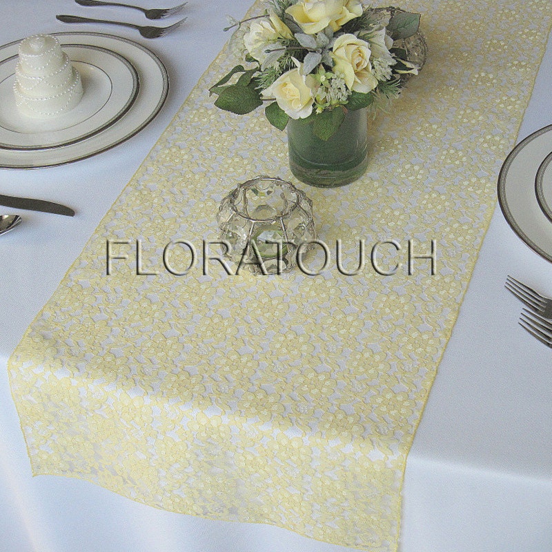 Etsy yellow floratouch runner wedding Runner Lace Table Light Yellow Wedding table  on by