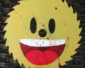 gleeful grin emoticon blood splattered saw blade original art