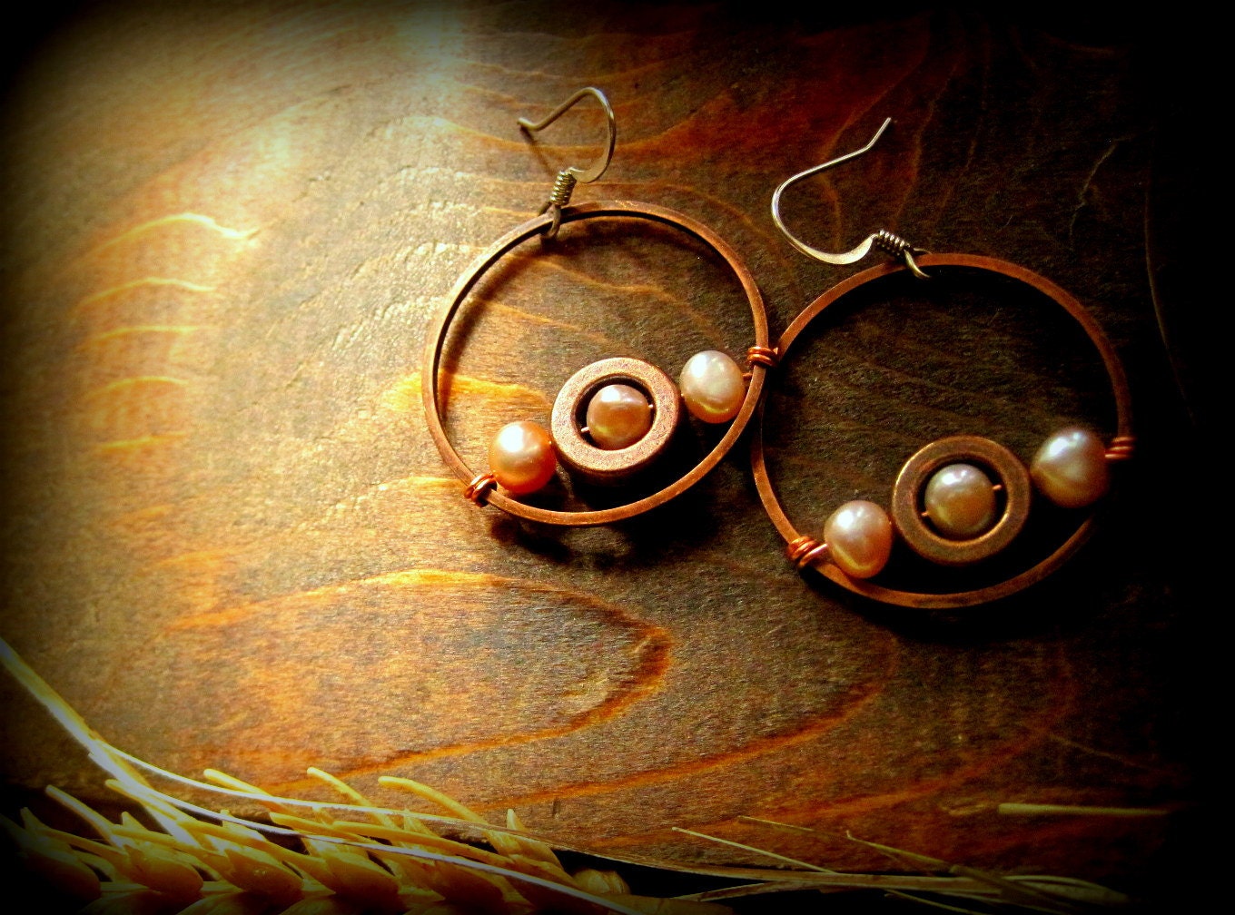 Steam Punk Copper Pearl Earrings Jewelry Astronomy Industrial Steampunk Sci Fi Unique Handcrafted Leather Jewelry