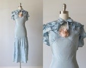 1930s Dress / 30s Bias Cut Dress with Cape / Delightful Duet