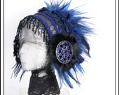 Nostalgic Pewter.... Feather Headband in Beaded Pewter with Blue Feathers