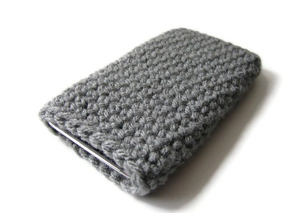 iTouch iPod iPhone Case Gray Sleeve Crochet Cover, MADE TO ORDER, Gifts for Him