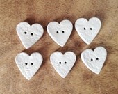 Ceramic buttons - Laced  Cream Hearts Buttons - set of 6 - Stoneware Buttons