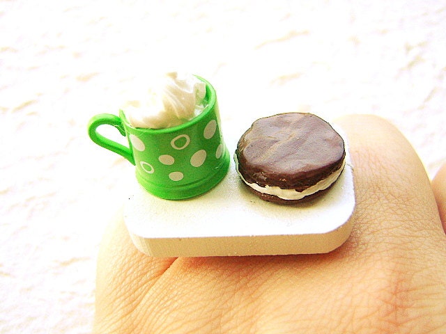 Food  Ring Hot Chocolate Cookie Miniature Food Jewelry