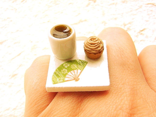 Green Tea Ring  Miniature Japanese Food Ring Japanese Tea Chestnut Cake