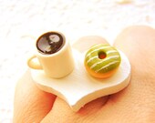 Food Ring  Coffee  Matcha Donut Miniature Food Jewelry