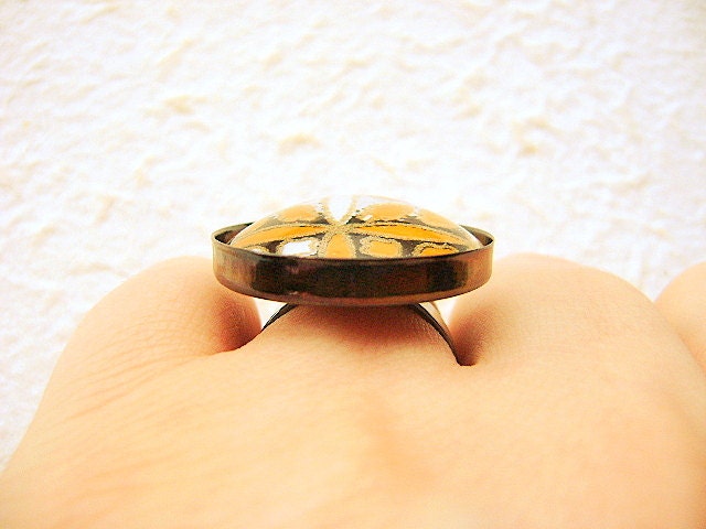 Japanese Ring Yuzen Washi Chiyogami Paper Ring Domed Glass