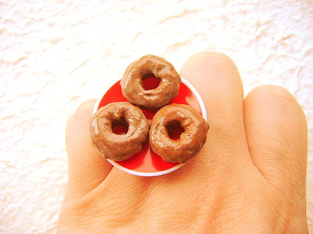 Donut Ring Miniature Food Jewelry Glazed Chocolate Donuts