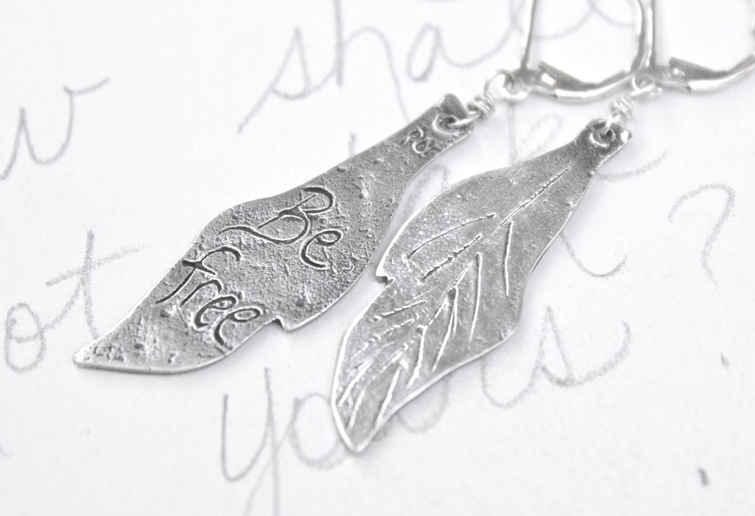 boho feather earrings . long dangle drop earrings . sterling silver feather earrings . inspirational quote jewelry by peacesofindigo