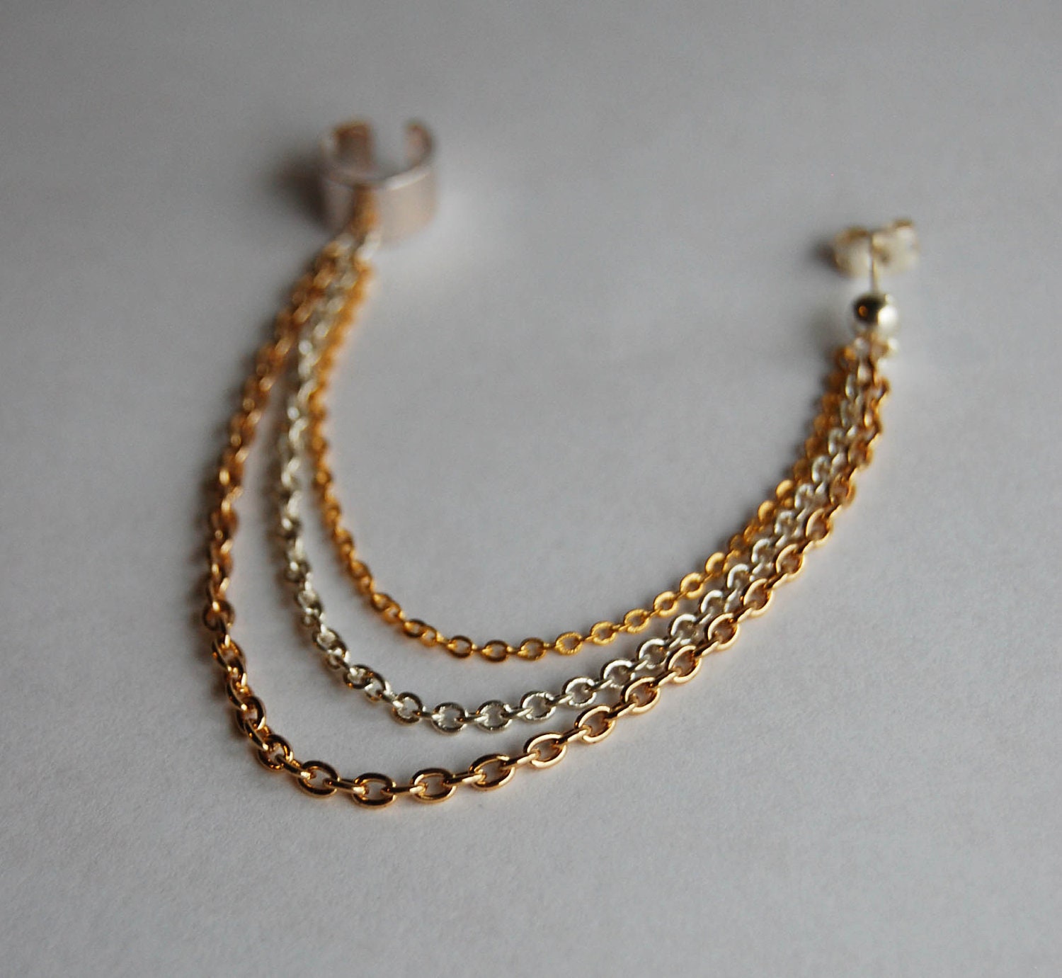 Silver and Gold Chain Earring and Ear Cuff