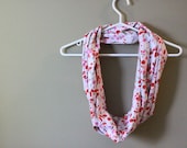 Floral Infinity Scarf. Cowl Scarf. Winter Fashion. Rose Red and Pink Flower Fabric. For Her. Women Fashion. Lightweight.