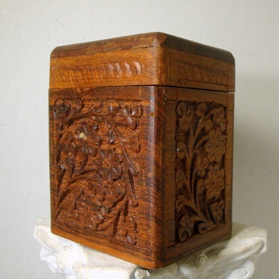 Wood Carved 2 Part Box Playing Card Holder by VintageStarrBeads