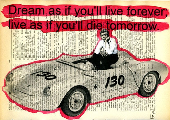James Dean Original Illustration Art on Italian Paper Vintage Dicitonary