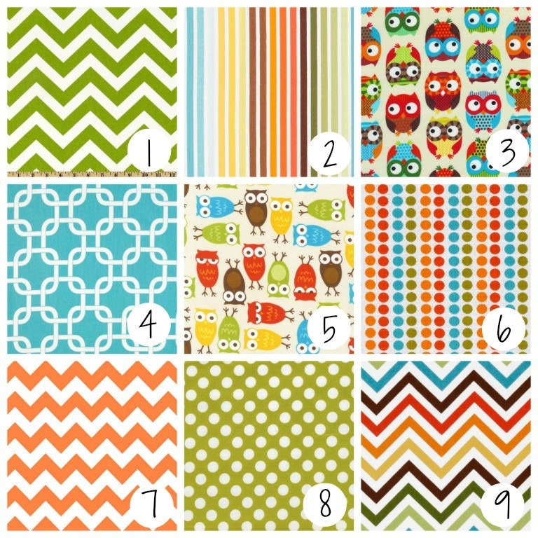 Custom Crib Bedding Set - Bright Owls