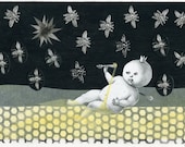 Original mixed media drawing - The princess bee