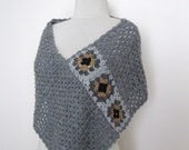Crochet grey poncho with granny square motifs gift guide fall winter fashion