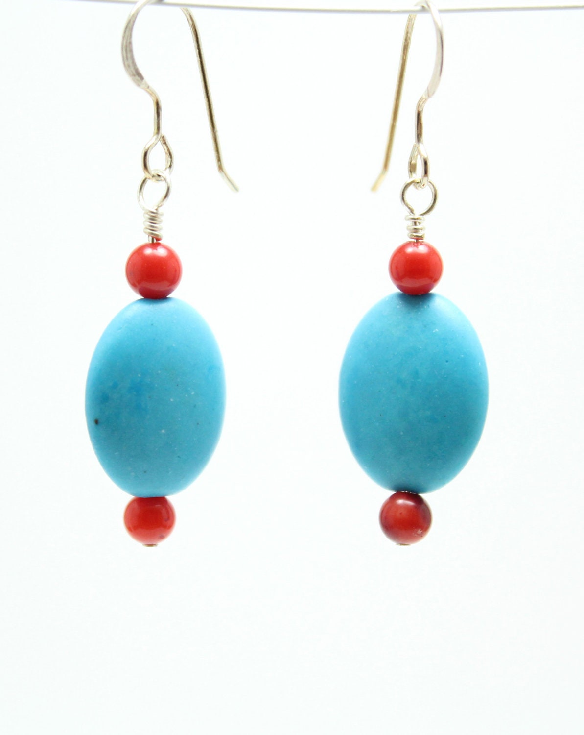 Drops of Desert Rain- Turquoise and Coral Earrings