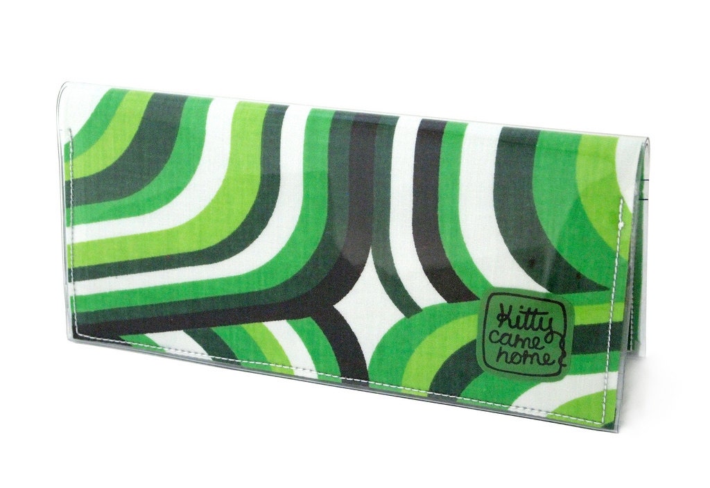 Bi-fold Clutch - retro green vintage fabric