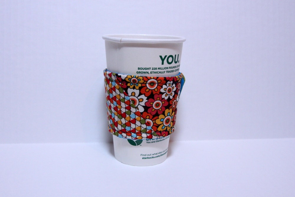 Coffee cozy- brown and green patchwork