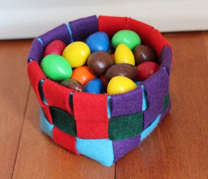 Woven Felt Basket - Blue, Green, Purple, and Red