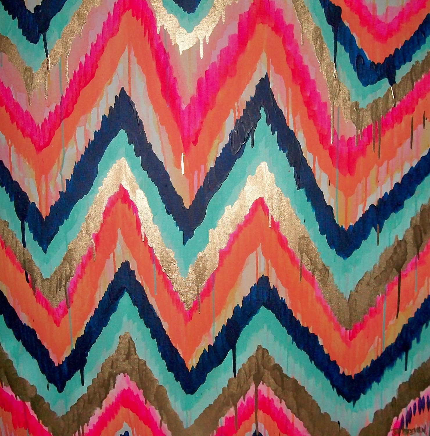 Custom ikat chevron 36x36 Painting by Jennifer Moreman