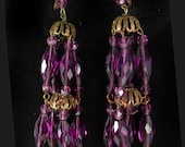 Vintage gorgeous purple czech Glass chandelier earrings 3 1/2 inches long